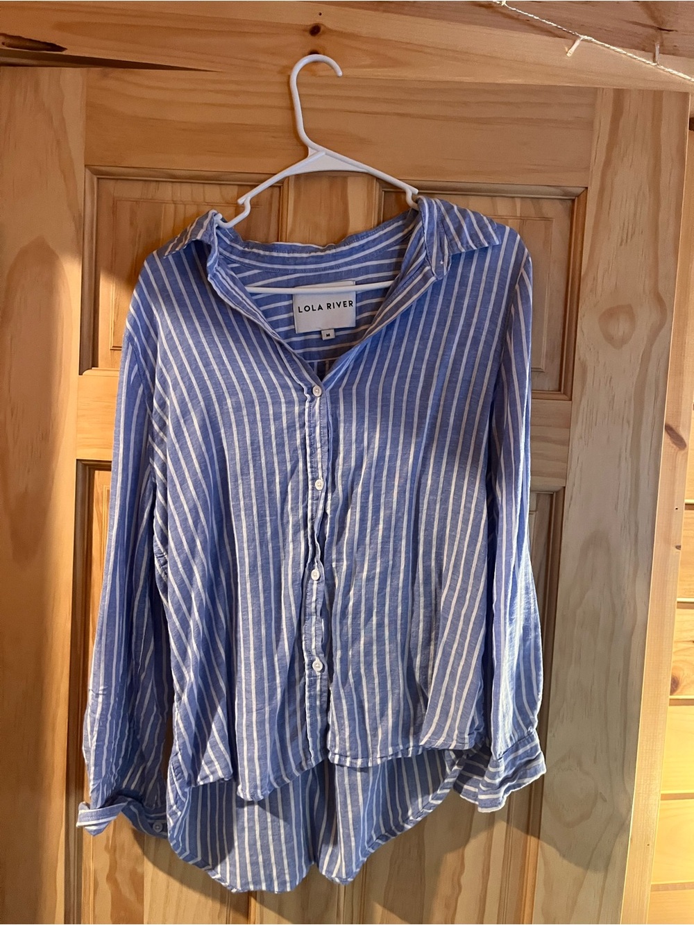 Lola River Linen Blue White Stripe Button-Down Shirt